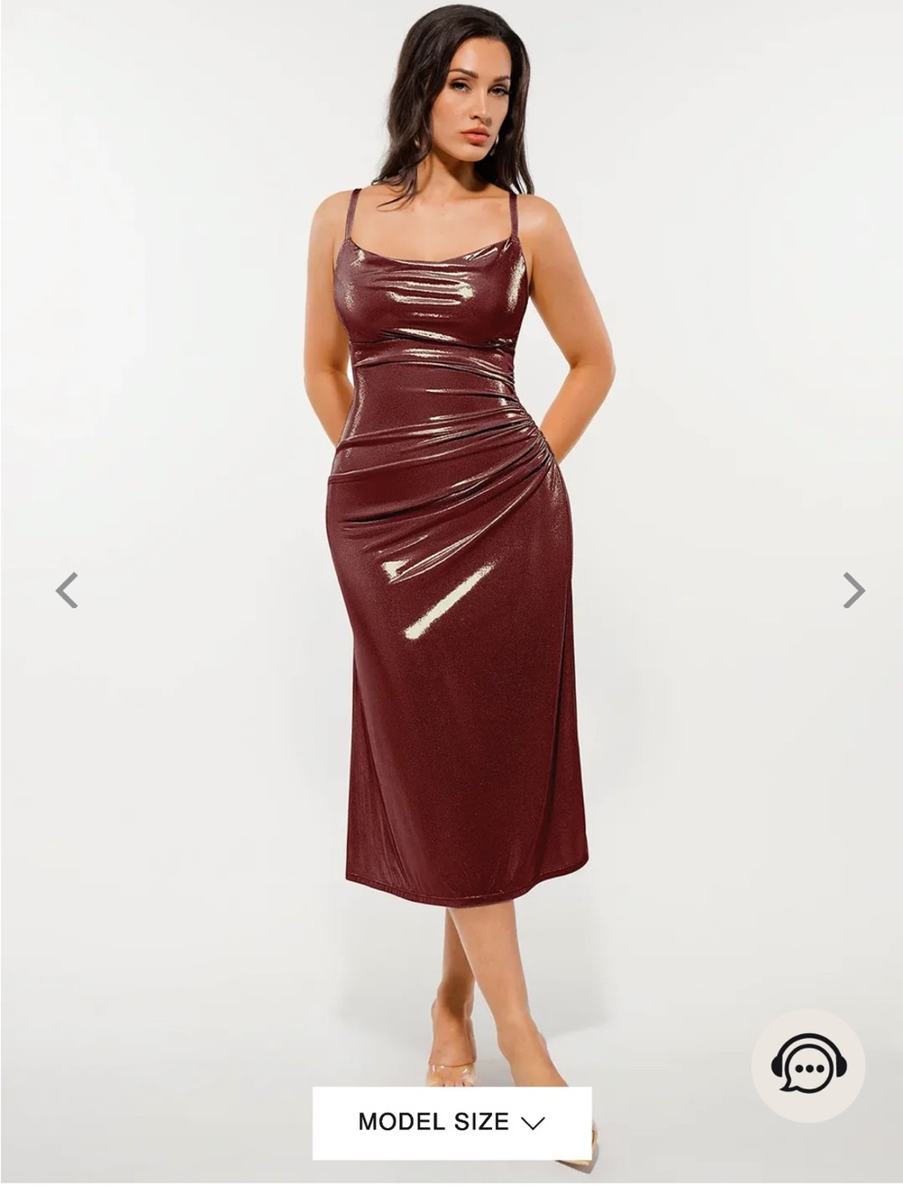 Popilush Built In Shapewear Metallic Burgundy Midi Dress